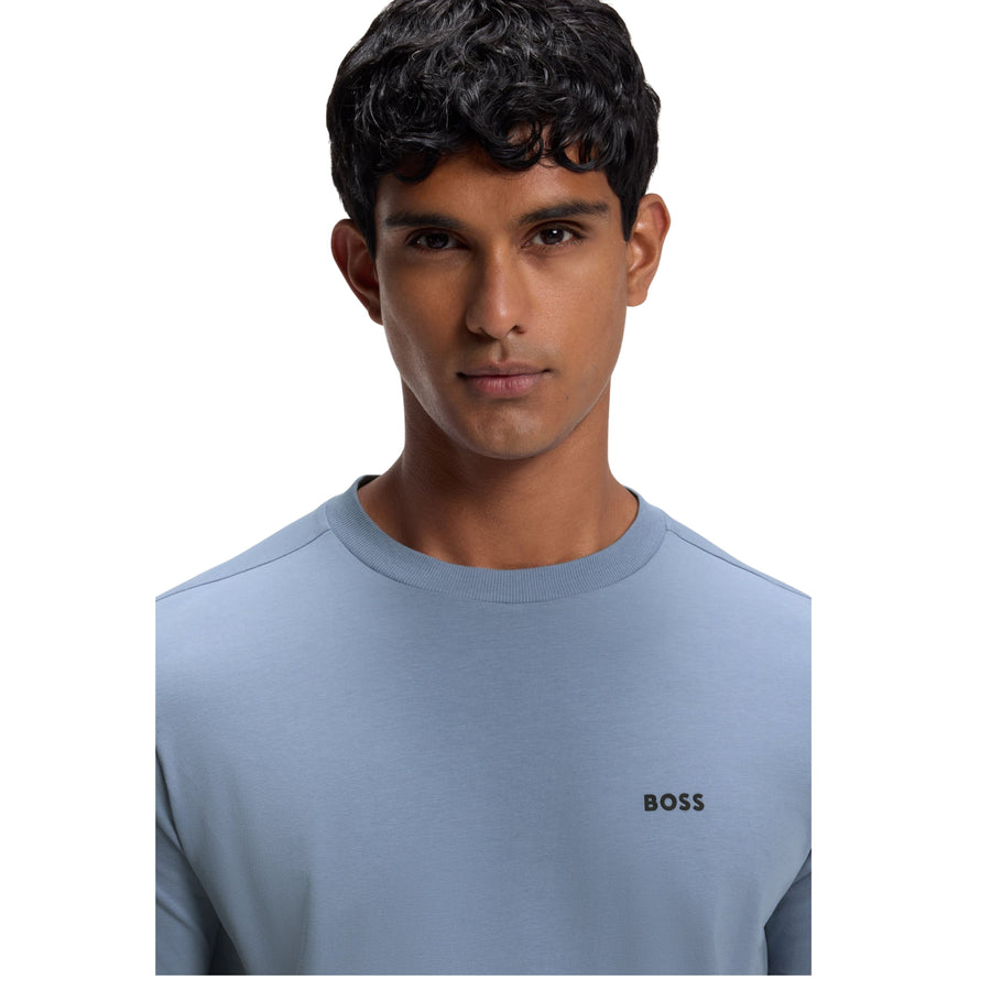 BOSS Regular Fit Stretch Cotton Logo Light Blue T-Shirt