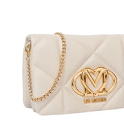 Love Moschino Heart Logo Quilted Ivory Chain Crossbody Bag