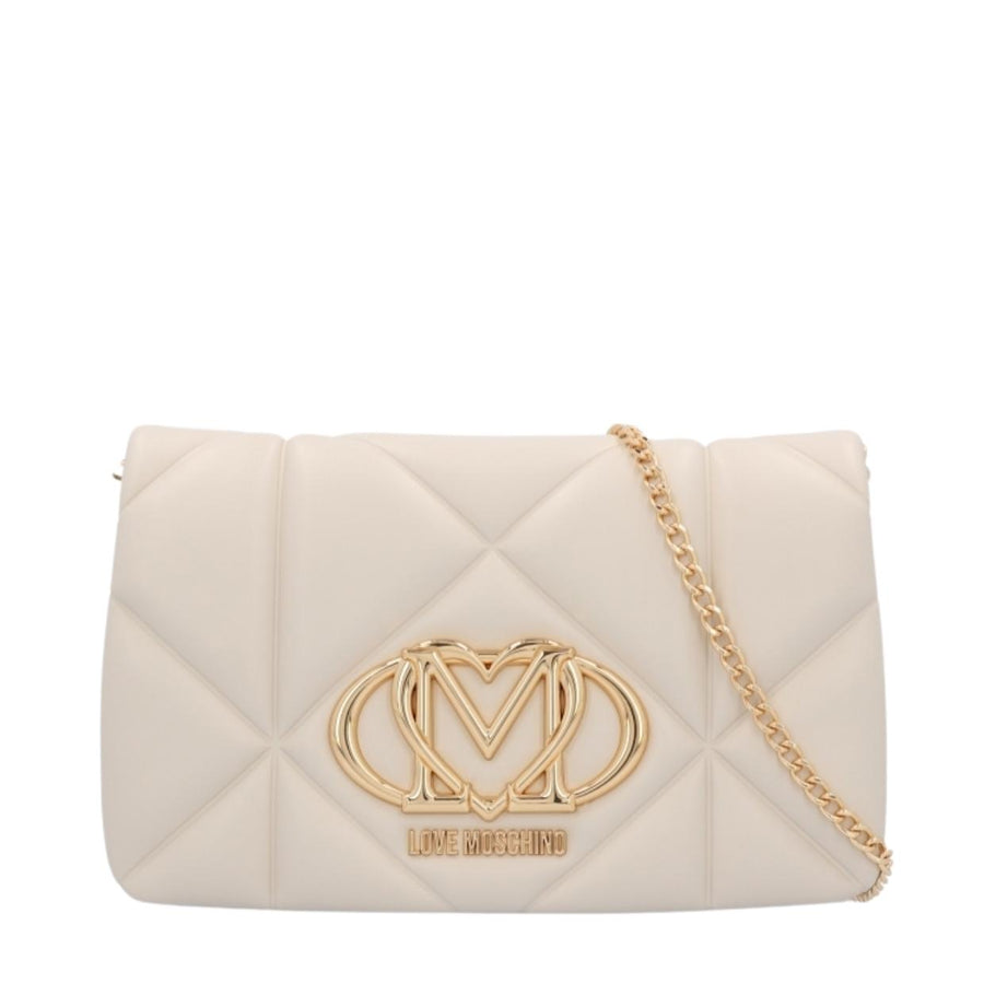 Love Moschino Heart Logo Quilted Ivory Chain Crossbody Bag