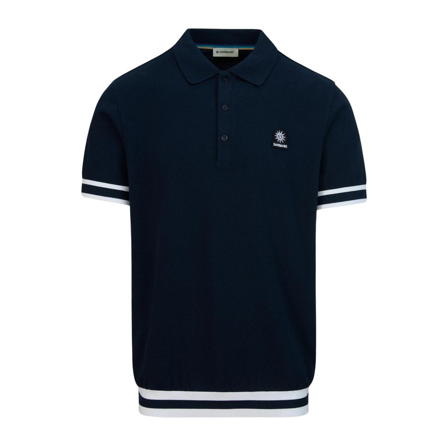 Sandbanks Logo Badge Stripe Hem Navy Polo Shirt