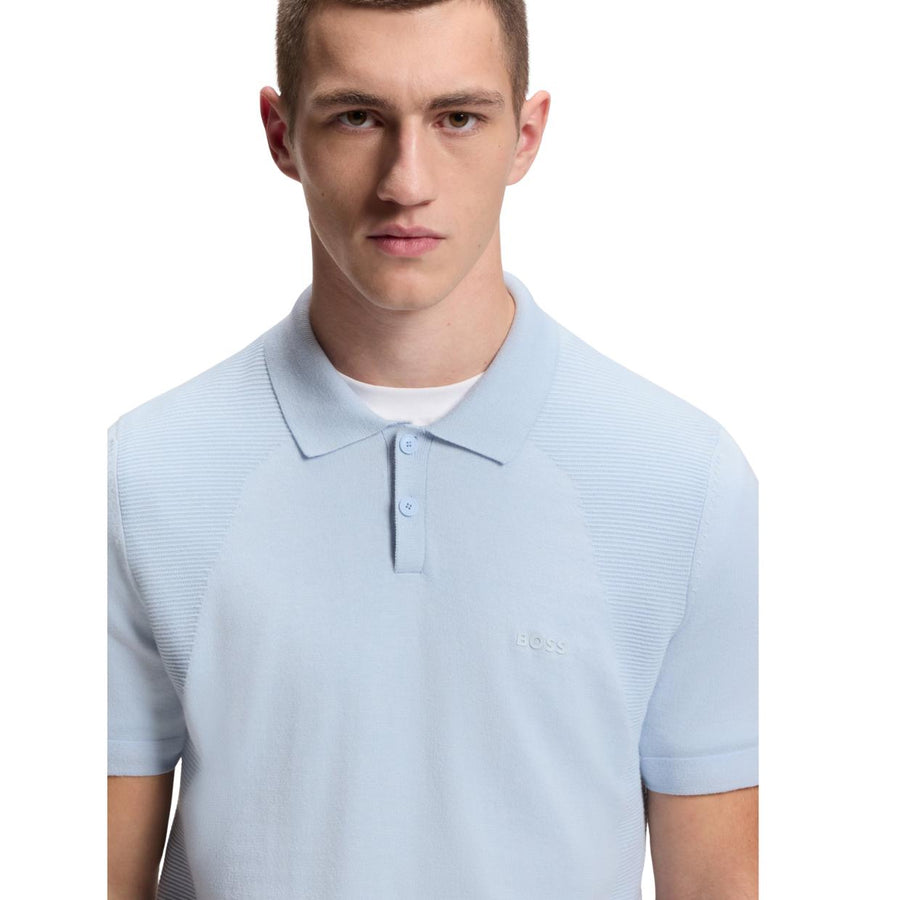 BOSS Regular Fit Sky Blue Cotton Blend Knit Polo Shirt