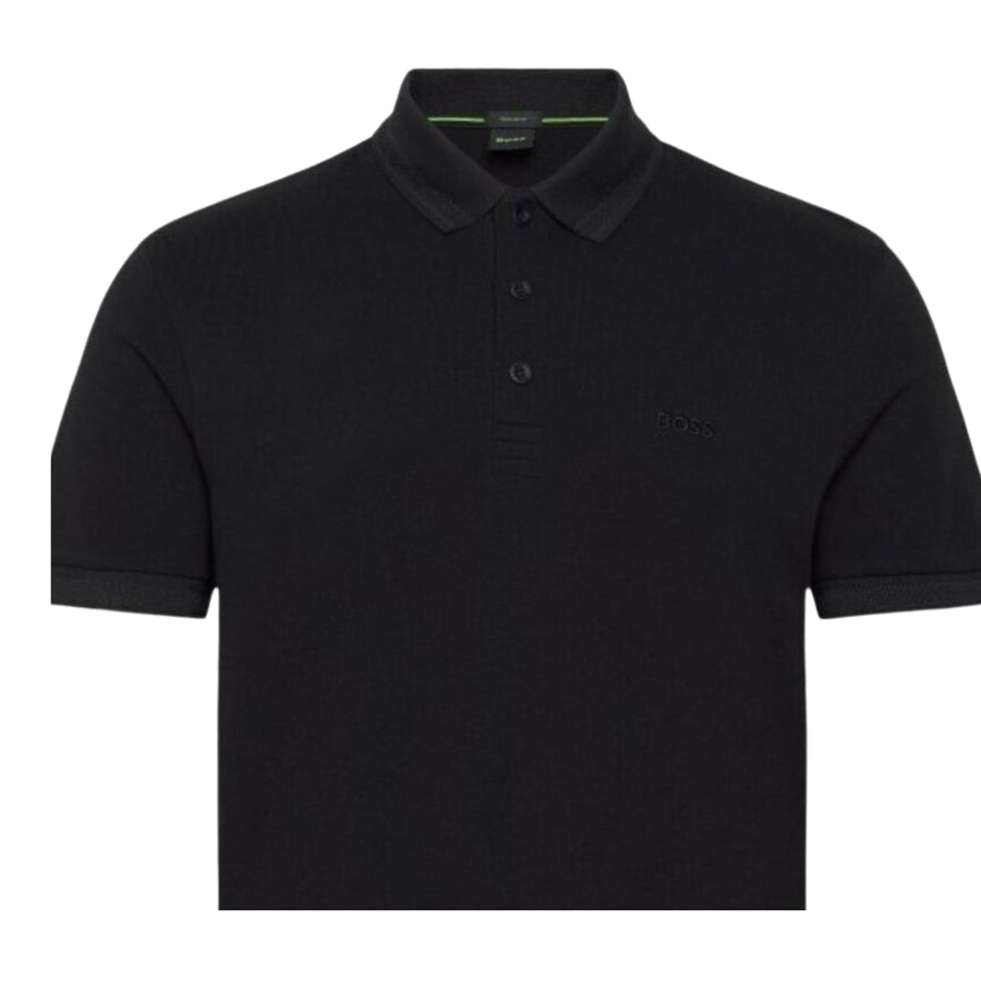 BOSS Paddy Regular Fit Cotton Pique Black Polo Shirt