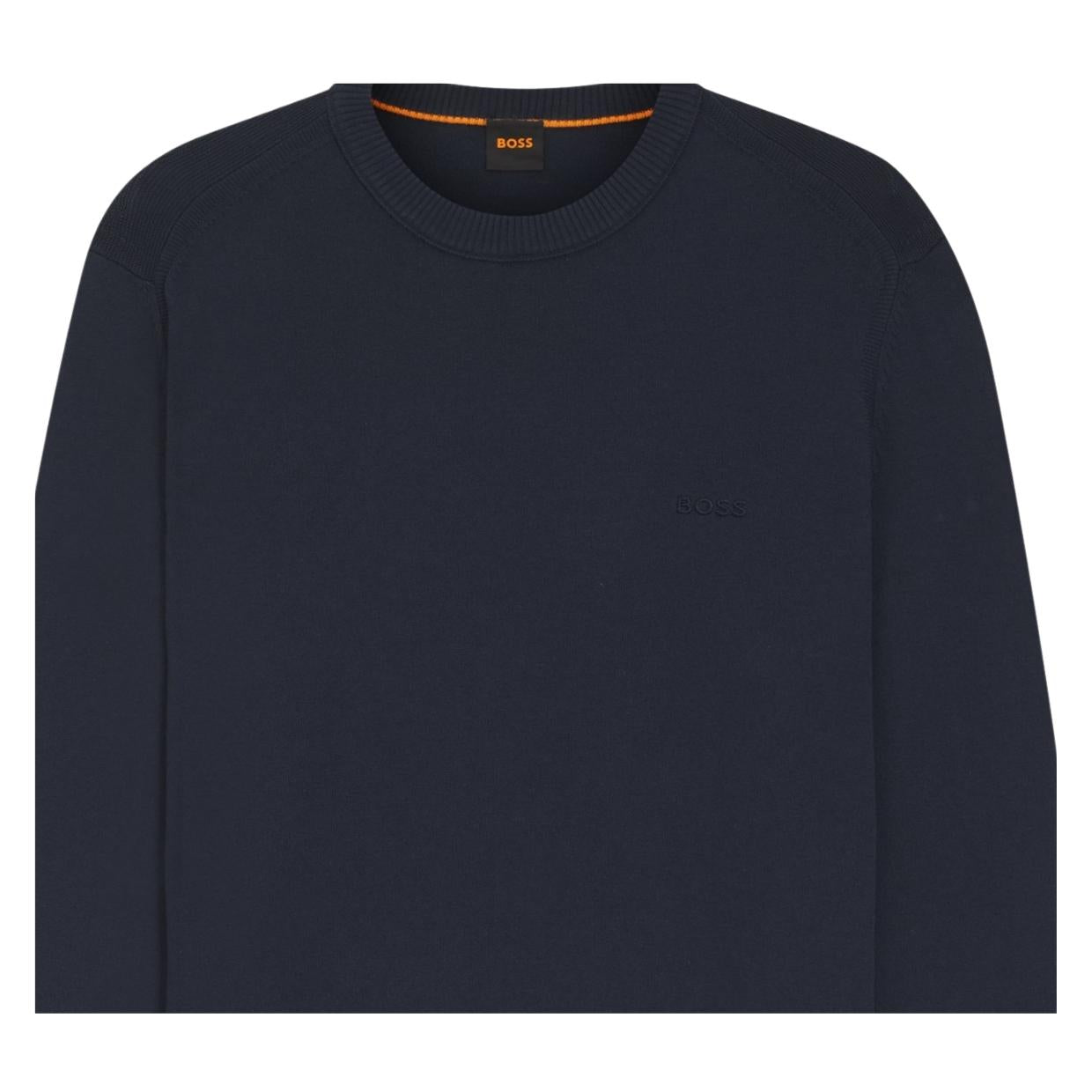 BOSS Asac Knitted Cotton Embroidered Logo Navy Sweatshirt