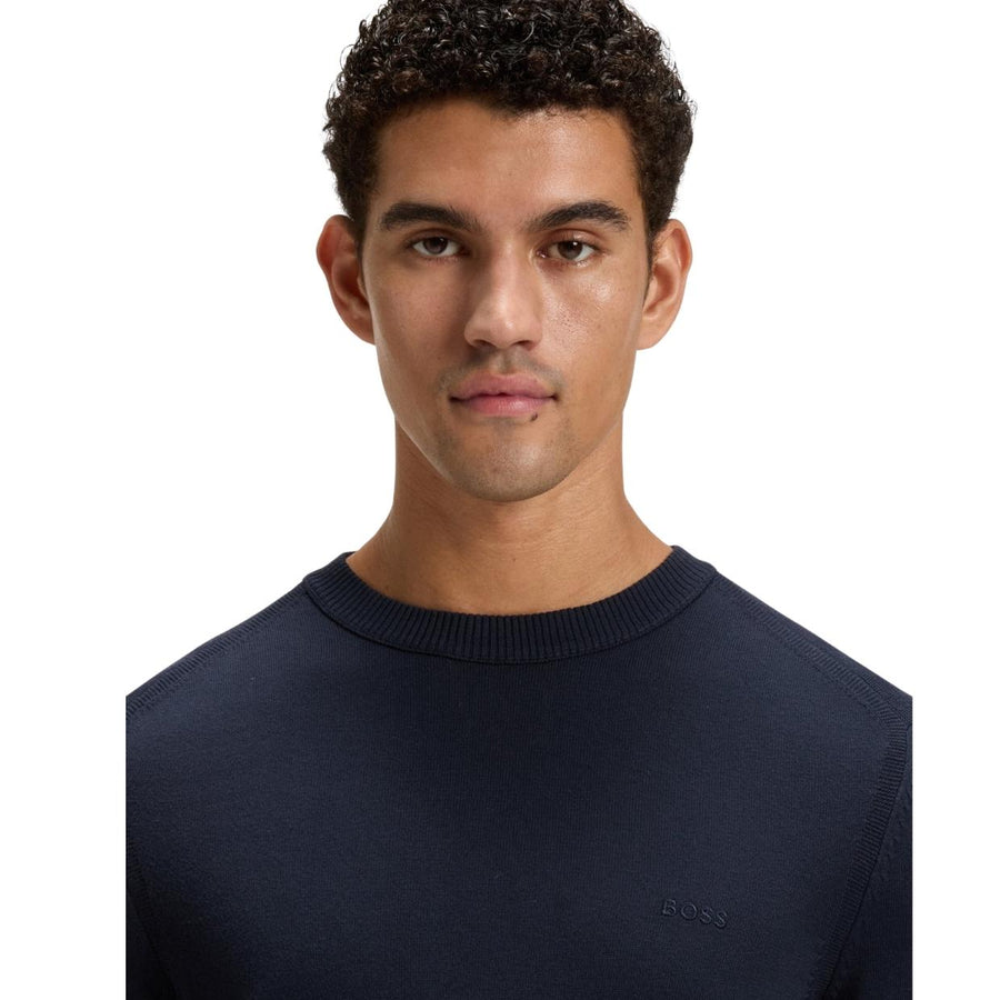 BOSS Asac Knitted Cotton Embroidered Logo Navy Sweatshirt