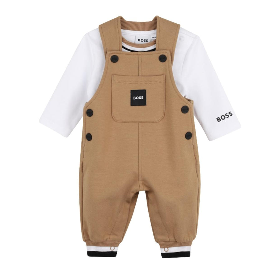 BOSS Baby White & Beige Dungaree Set