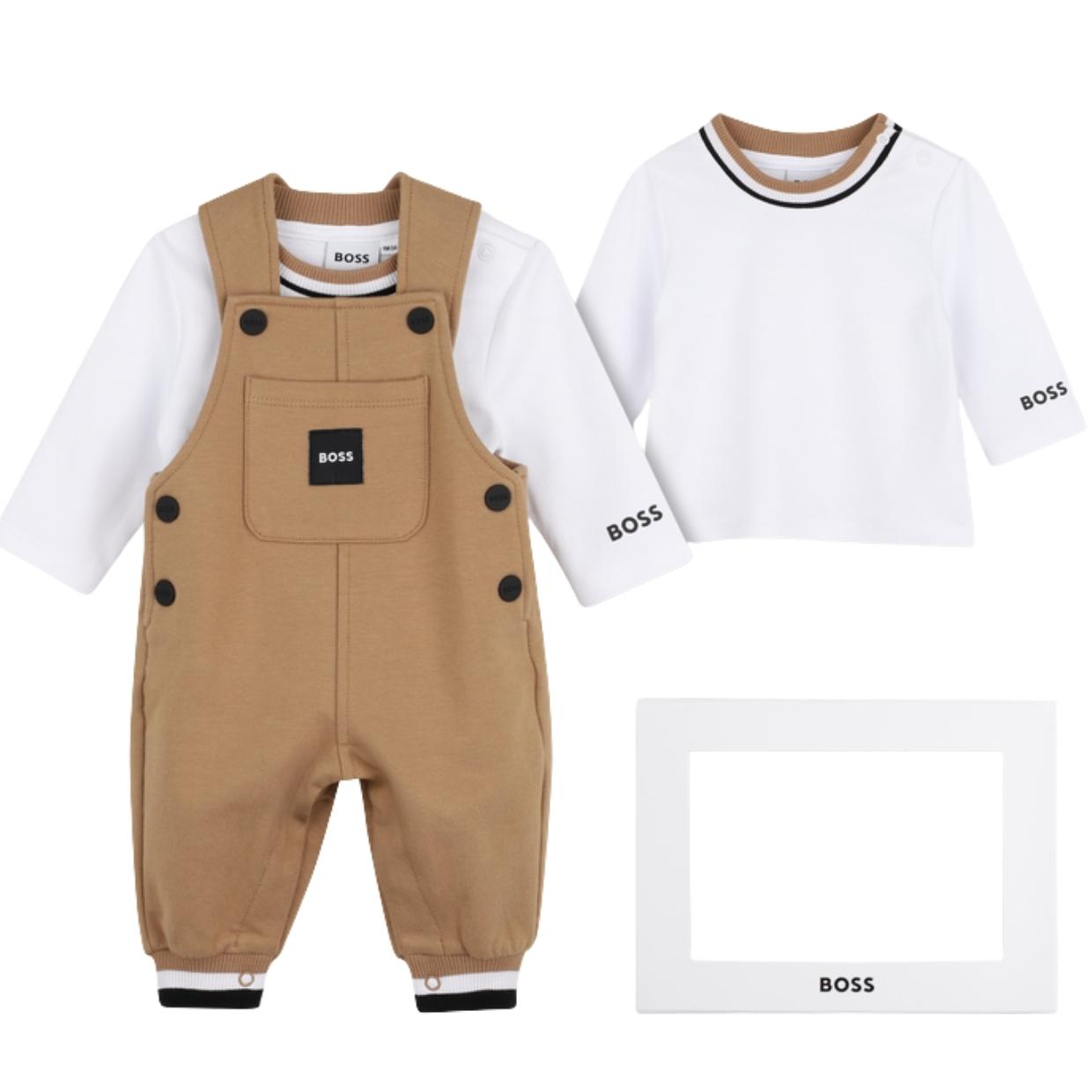 BOSS Baby White & Beige Dungaree Set