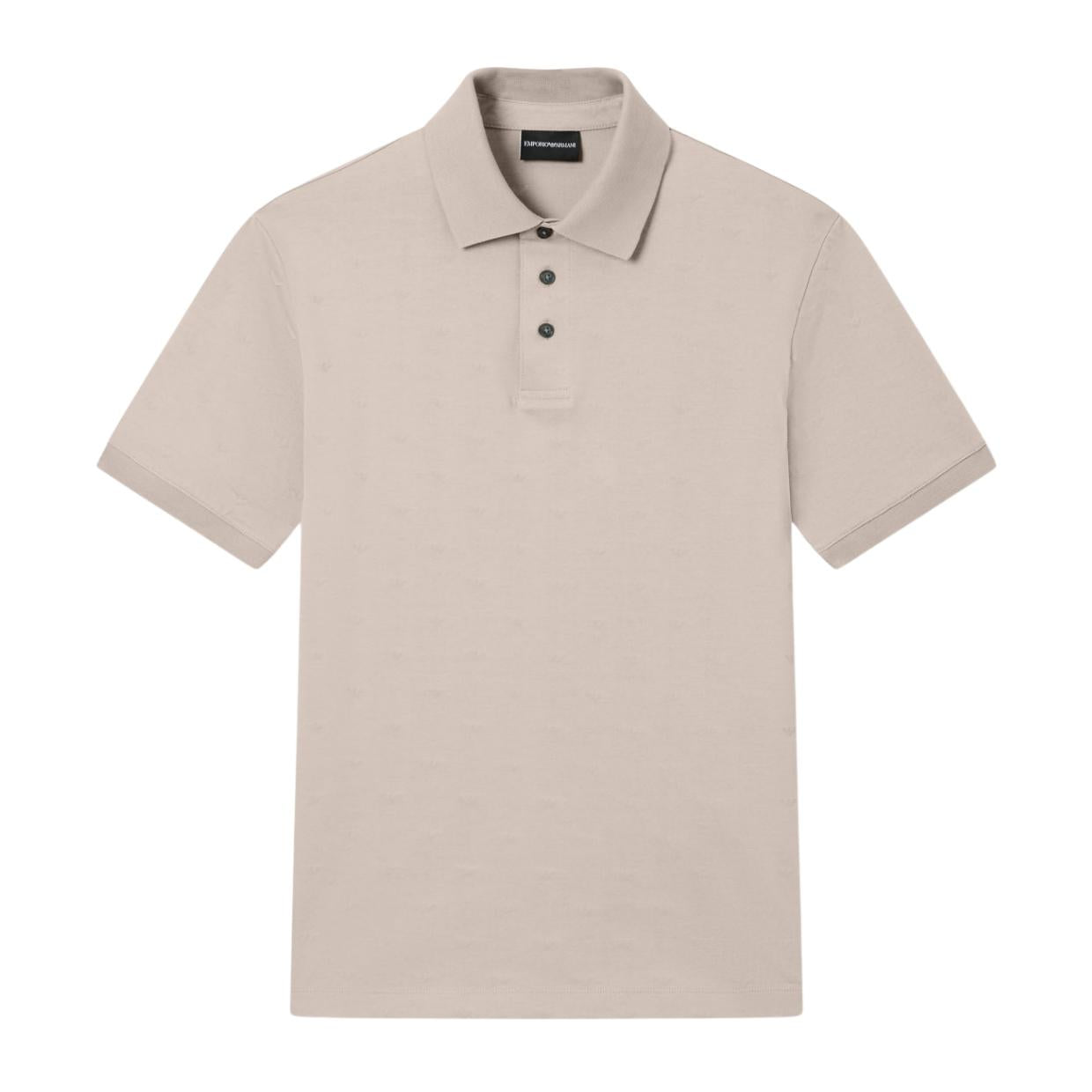 Emporio Armani All-Over Micro Eagle Jacquard Beige Polo Shirt