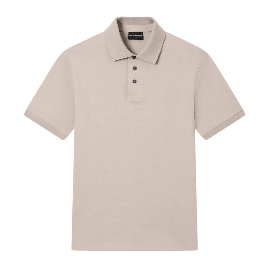 Emporio Armani All-Over Micro Eagle Jacquard Beige Polo Shirt
