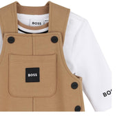 BOSS Baby White & Beige Dungaree Set