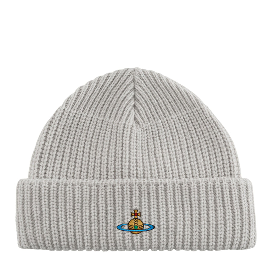 Vivienne Westwood Orb Chunky Knit Wool Sporty Pearl Grey Beanie