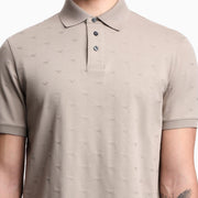 Emporio Armani All-Over Micro Eagle Jacquard Beige Polo Shirt