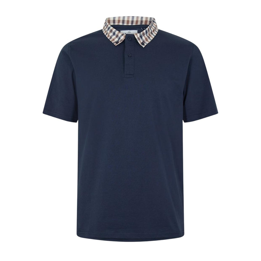 Aquascutum Active Club Check Collar Navy Polo Shirt
