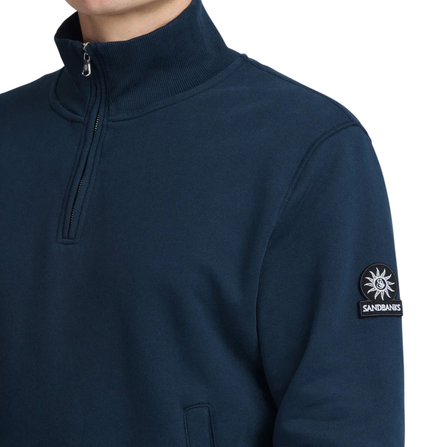 Sandbanks Badge Logo Half Zip Navy Sweatshirts