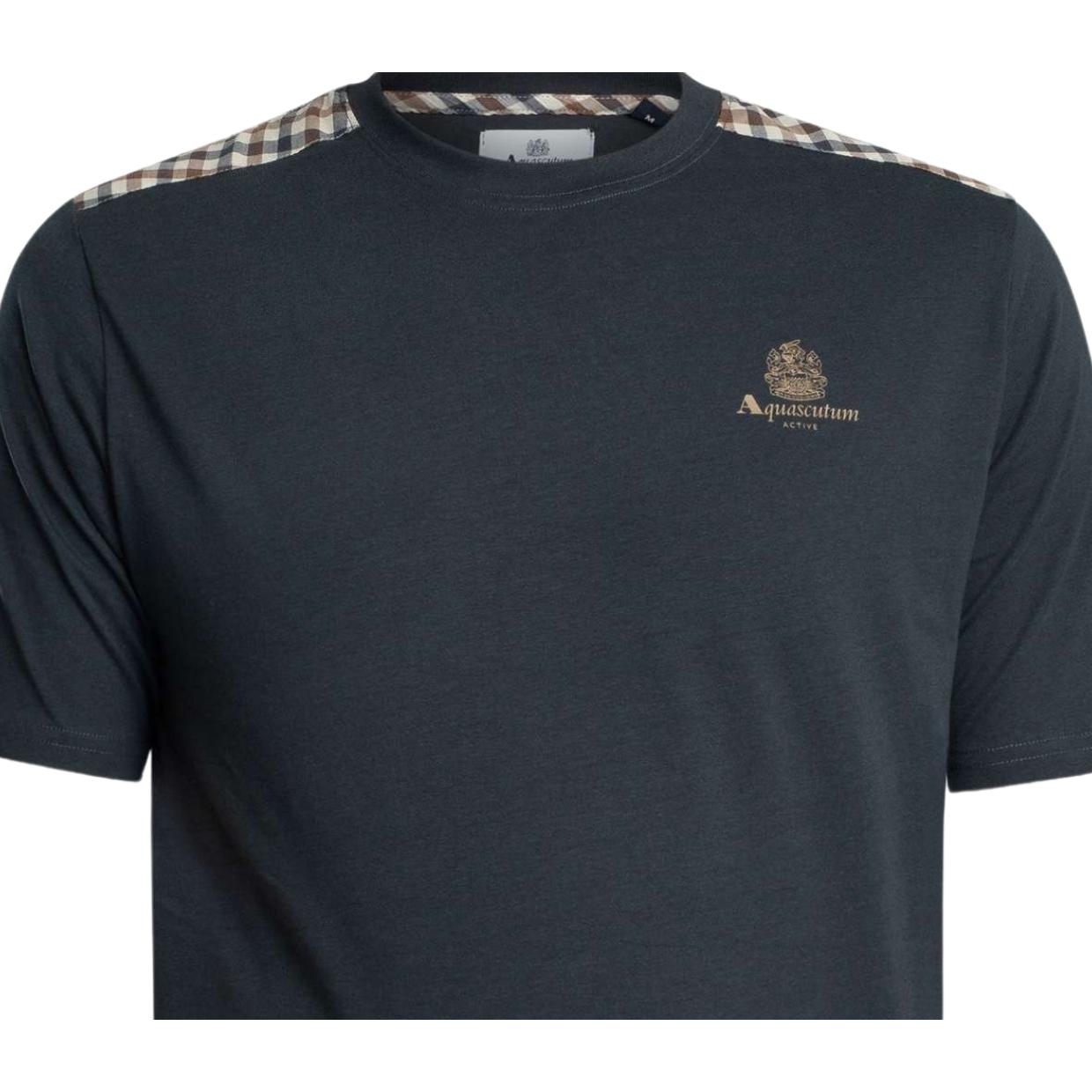 Aquascutum Active Club Check Details Navy T-Shirt