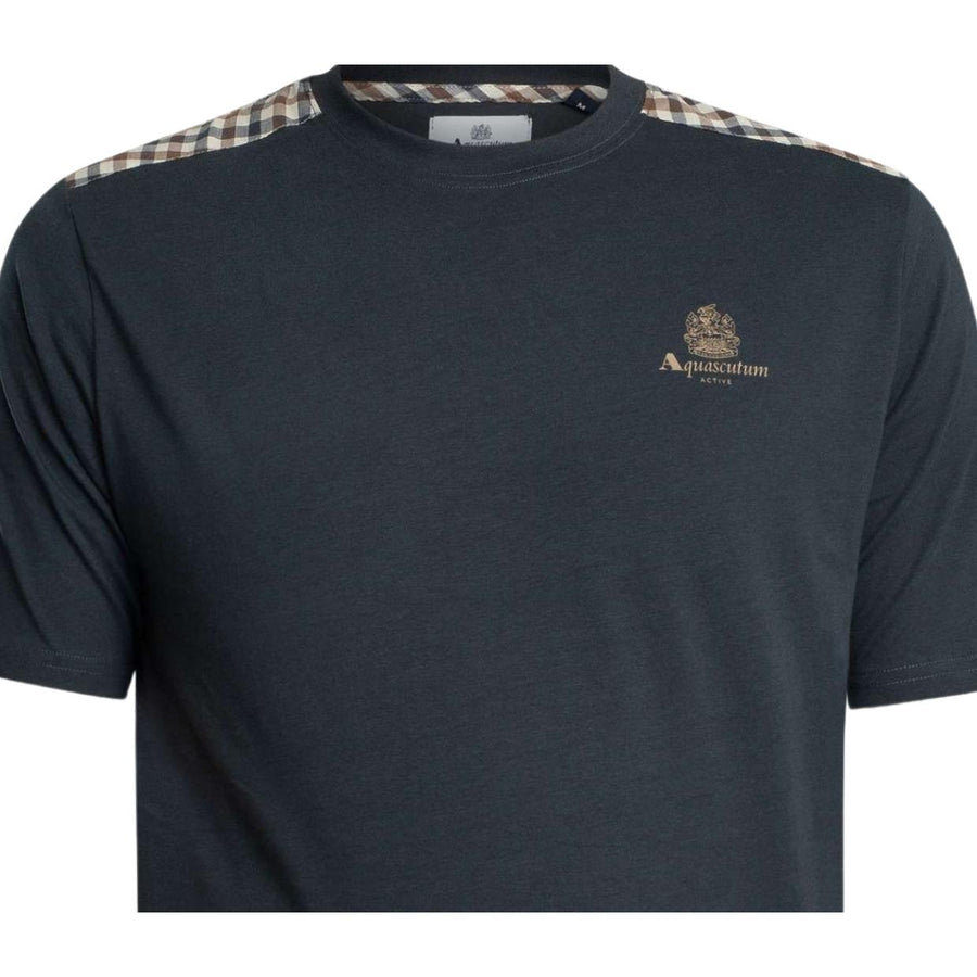 Aquascutum Active Club Check Details Navy T-Shirt