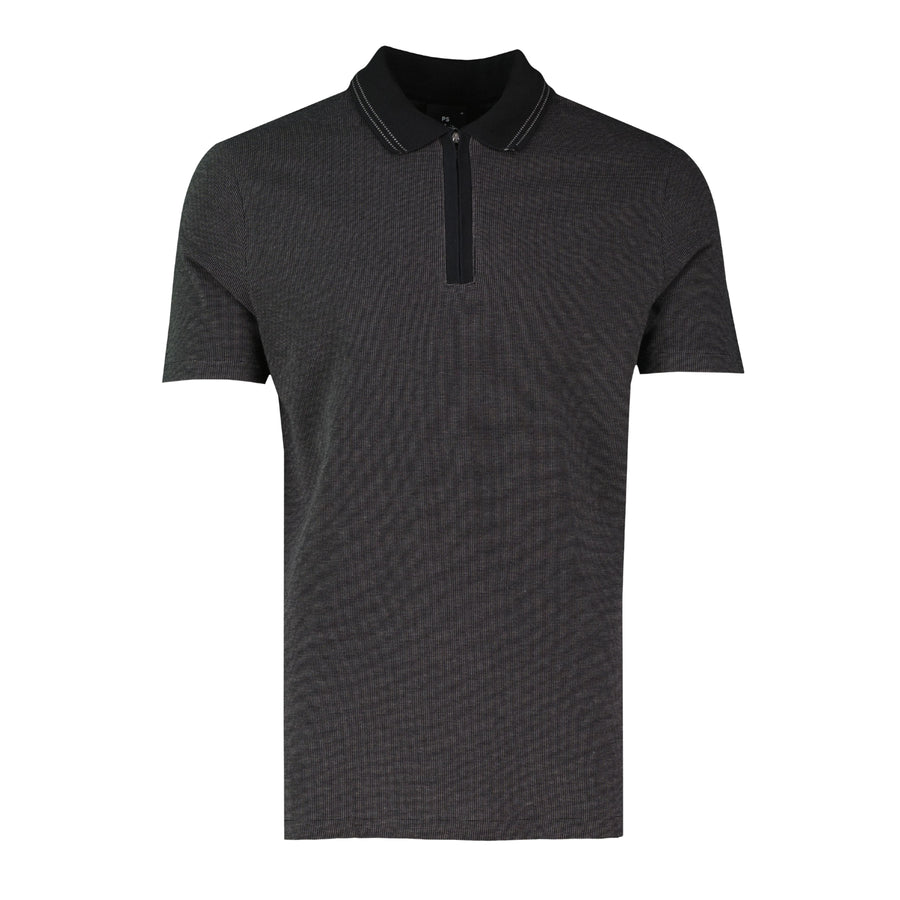 Paul Smith Regular Fit Half Zip Black Polo Shirt