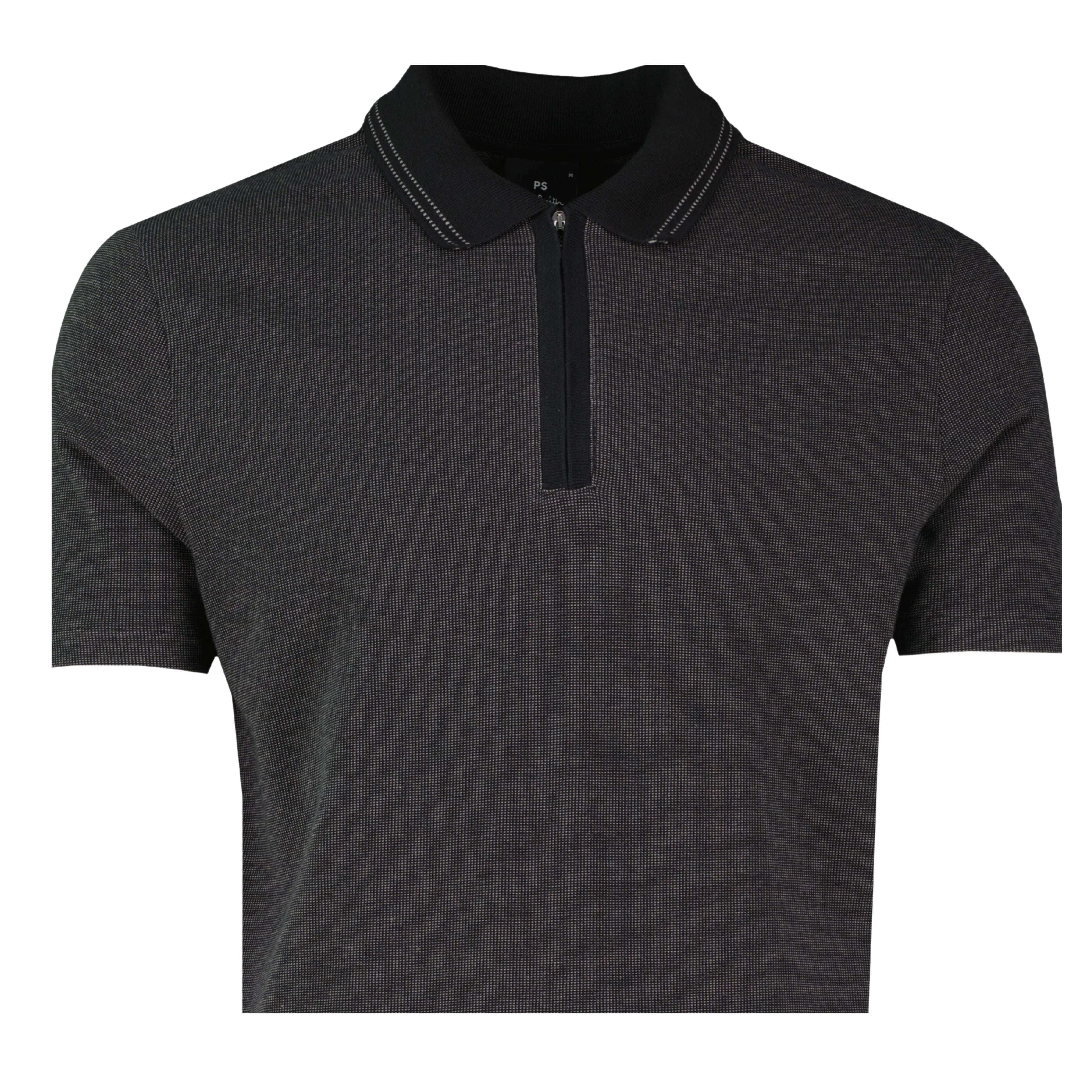 Paul Smith Regular Fit Half Zip Black Polo Shirt