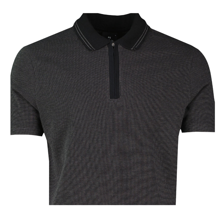 Paul Smith Regular Fit Half Zip Black Polo Shirt