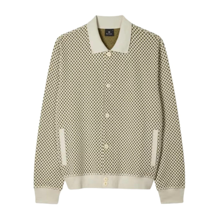 Paul Smith Regular Fit Cotton Blend Jacquard Khaki/Ecru Cardigan