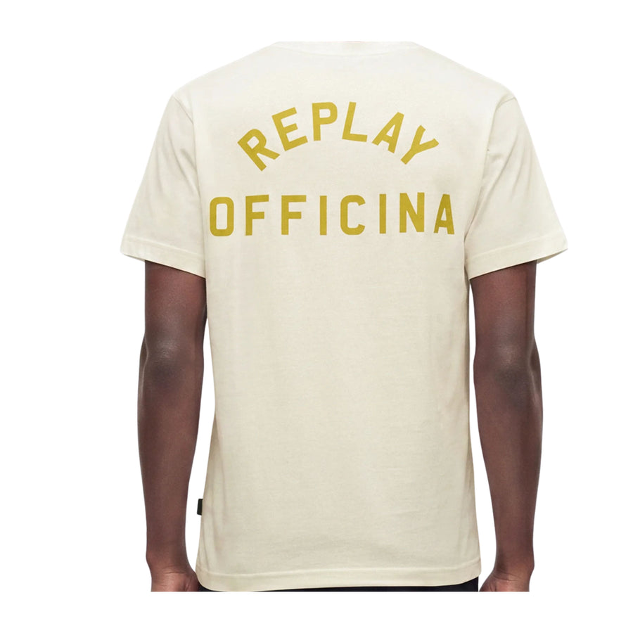 Replay Regular Fit Logo Lettering Cream T-Shirt