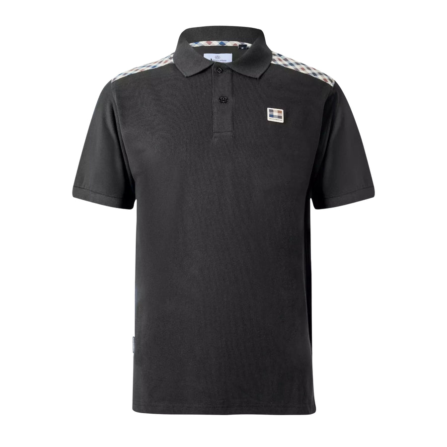 Aquascutum Active Club Check Shoulder Black Polo Shirt