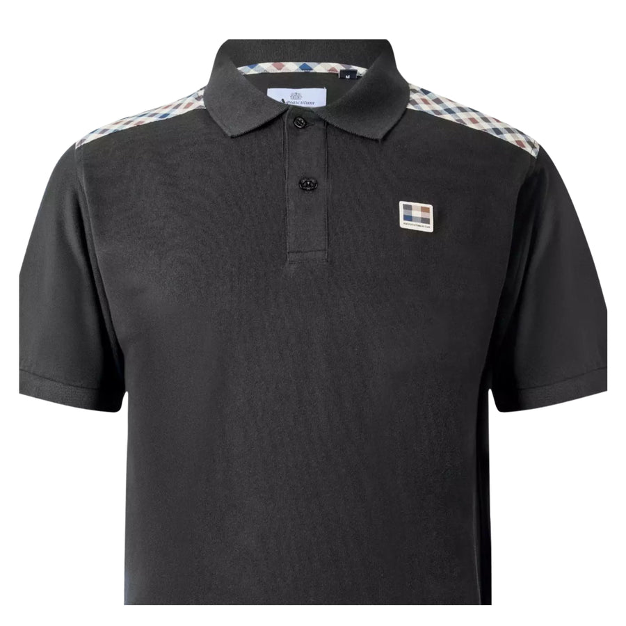 Aquascutum Active Club Check Shoulder Black Polo Shirt