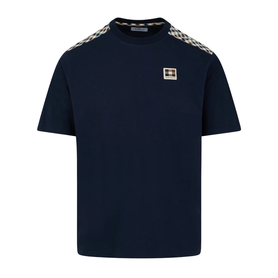 Aquascutum Active Club Check Shoulder Navy T-Shirt