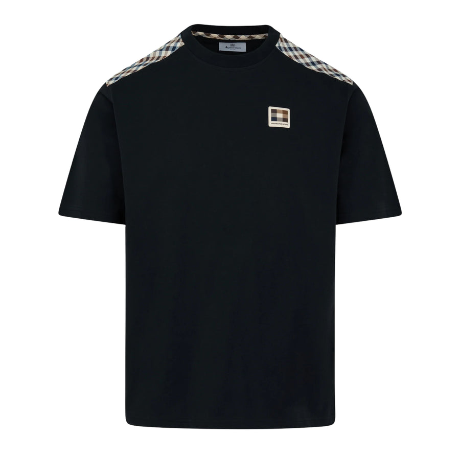 Aquascutum Active Club Check Shoulder Black T-Shirt