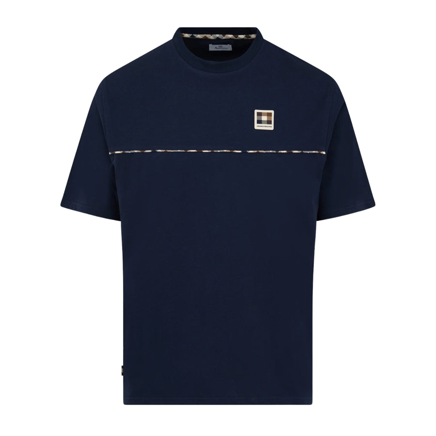 Aquascutum Active Club Check Piping Navy T-Shirt