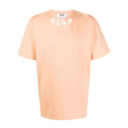 MSGM Print Collar Logo Orange T-Shirt