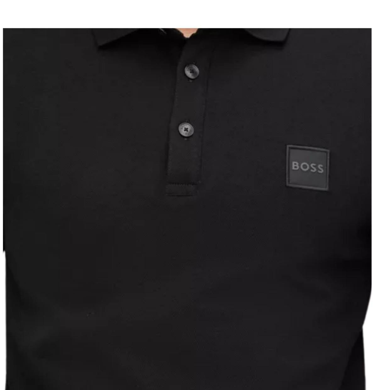 BOSS Passerby Logo Patch Long Sleeve Black Polo Shirt
