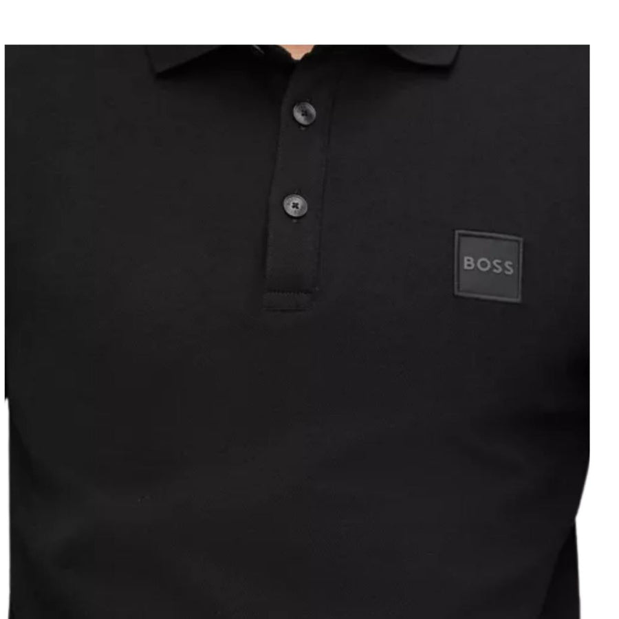BOSS Passerby Logo Patch Long Sleeve Black Polo Shirt