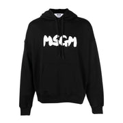 MSGM Brushed Paint Logo Effect Black Hoodie