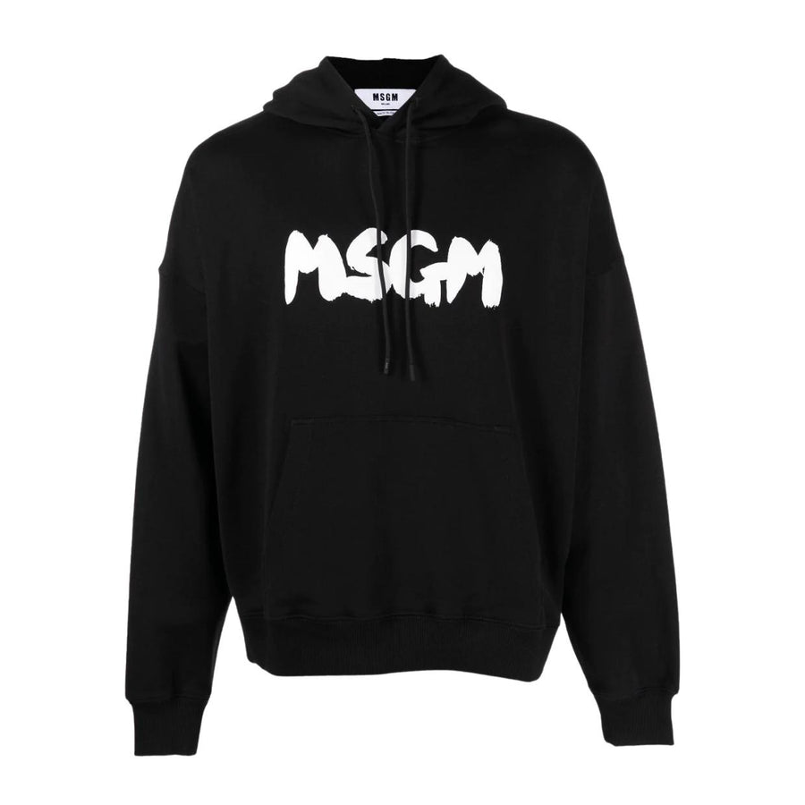 MSGM Brushed Paint Logo Effect Black Hoodie