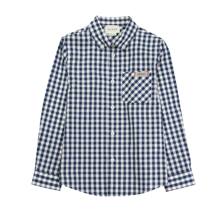 Gucci Kids Blue Check Logo Shirt