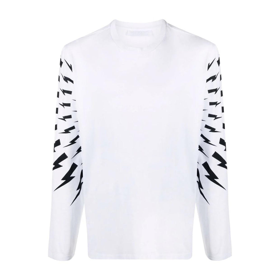Neil Barrett White Fair Isle Thunderbolt Long Sleeve T-Shirt