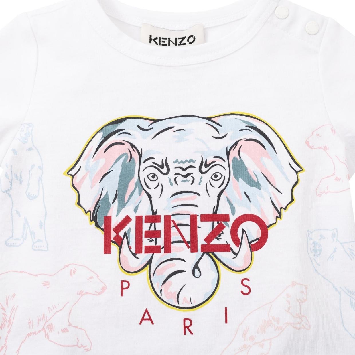 Kenzo Kids White Elephant Print T-Shirt