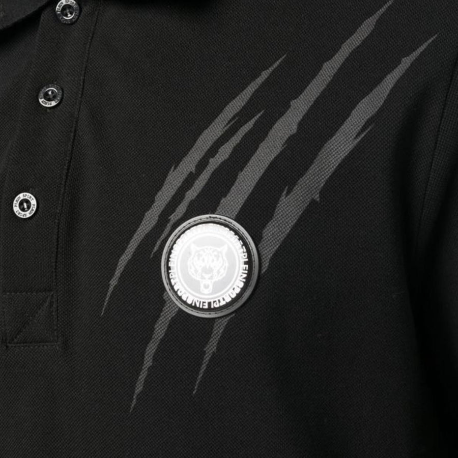 Plein Sport Tiger Scratch Print Black Polo Shirt