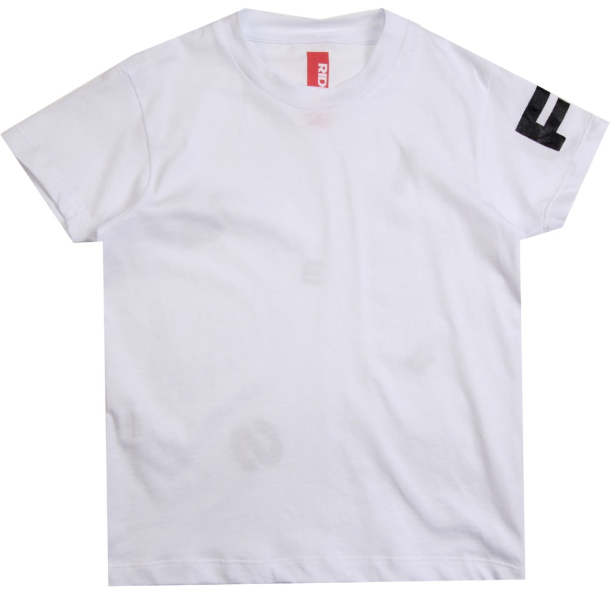 AI Riders On The Storm Kids White T-shirt with Lettering Front View 