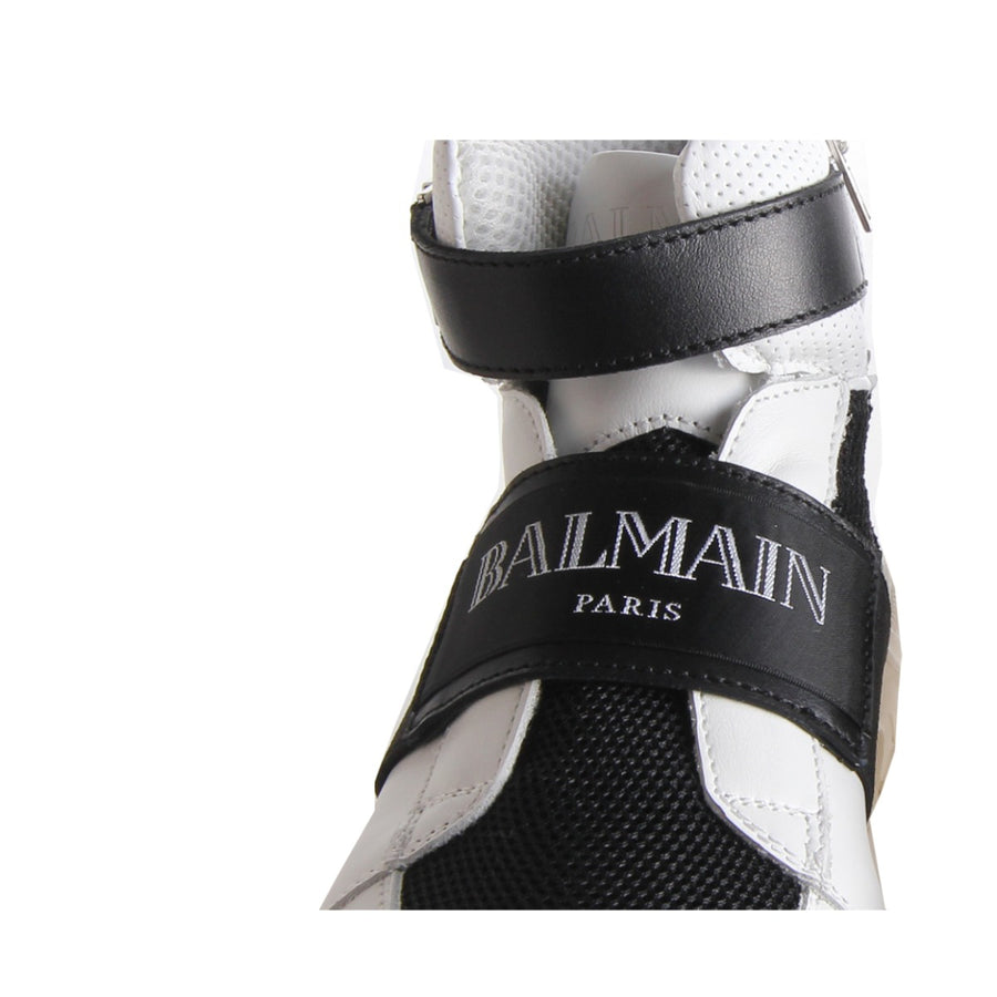 Balmain Paris Kids High Top White Trainers Detail 