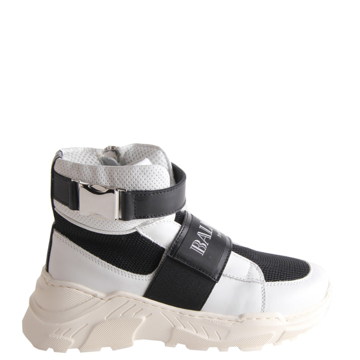 Balmain Paris Kids High Top White Trainers Side 1