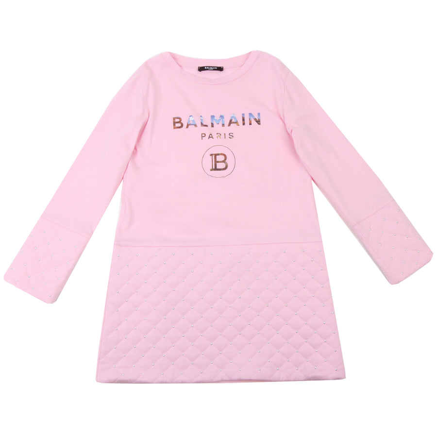 Balmain Paris Girls Logo Print Pink Dress Balmain Paris Girls Logo Print Pink Dress