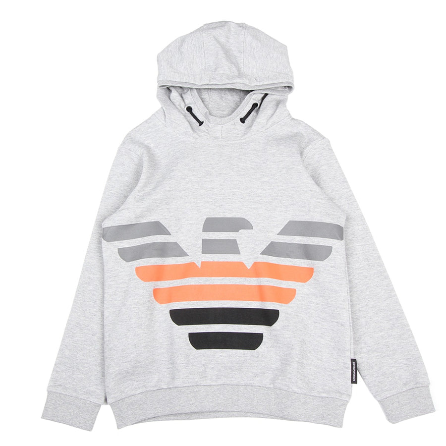Armani Junior Eagle Logo Printed Grey Hoodie Front
