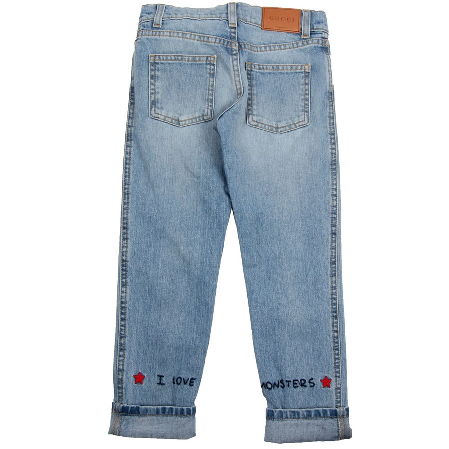Gucci Kids I Love Monsters Light Denim Jeans - Retro Designer Wear