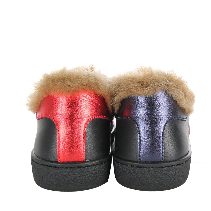 Gucci Kids Faux Fur Black Web Trainers Back