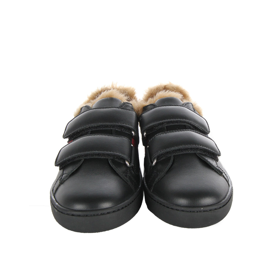 Gucci Kids Faux Fur Black Web Trainers Front