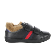 Gucci Kids Faux Fur Black Web Trainers Side 1