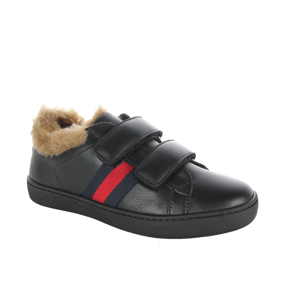 Gucci Kids Faux Fur Black Web Trainers | Buy Online at Retro D