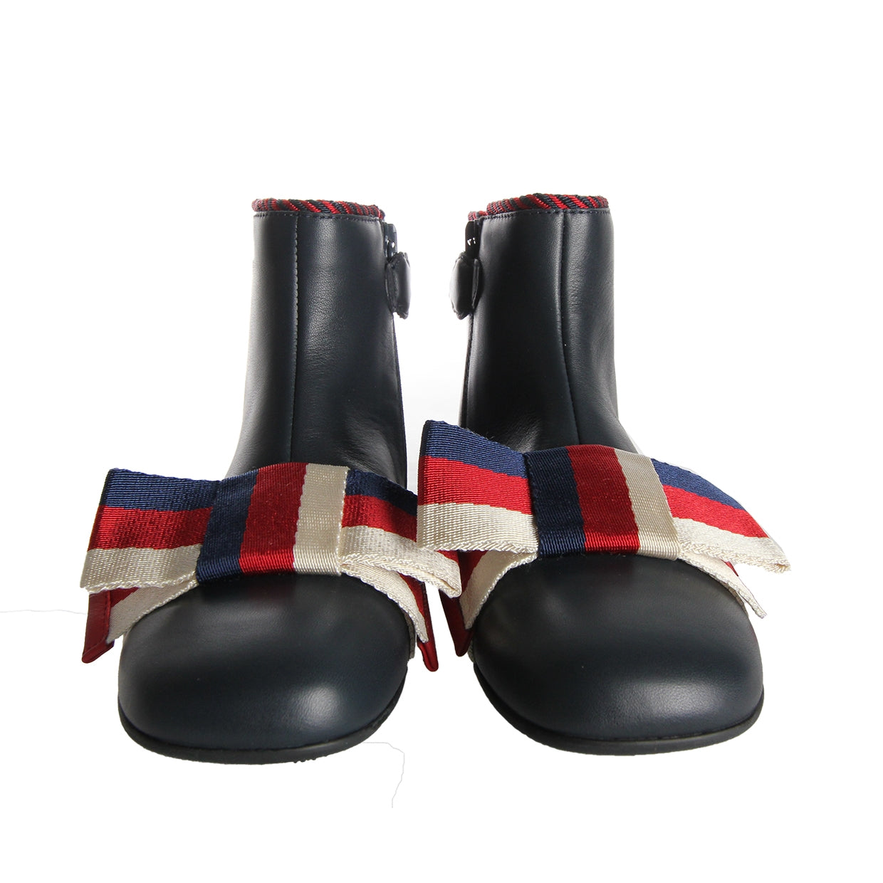 Gucci Girls Navy Leather Bow Ankle Boots frotn