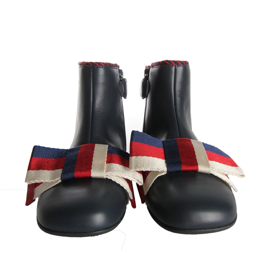 Gucci Girls Navy Leather Bow Ankle Boots frotn
